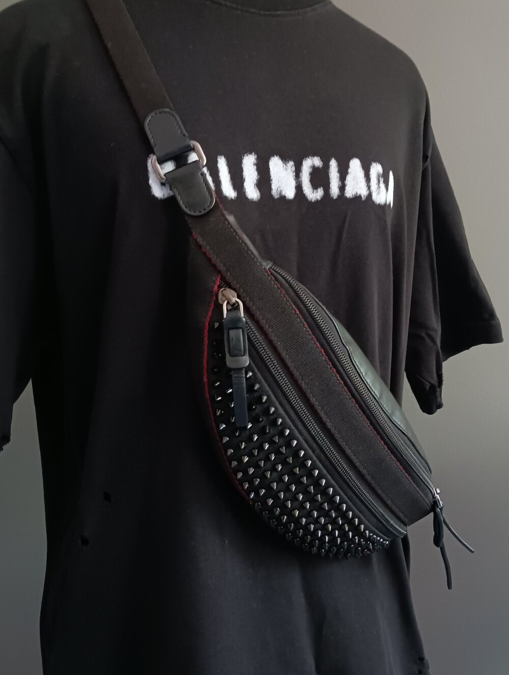 Louboutin Black Studded Waist,chest Bag